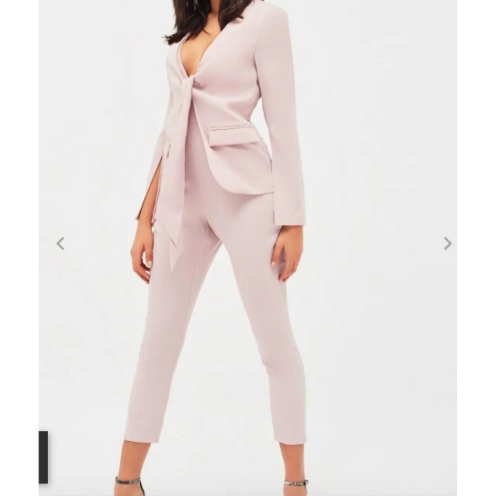 Lavish Alice Dusty Pink Tie Front Blazer Style Tailored Jumpsuit Size 12 NWT